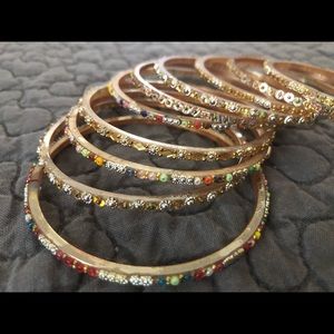 Set of 10 Gold Bejeweled Bangles